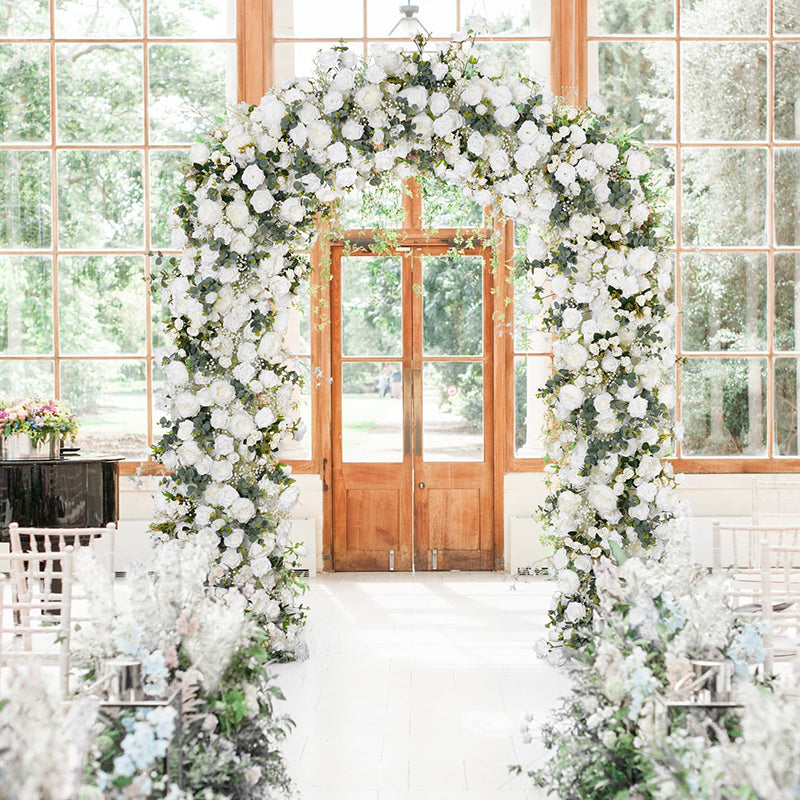 RoseyTime White Flower Arch Baby's breath Fabric Back