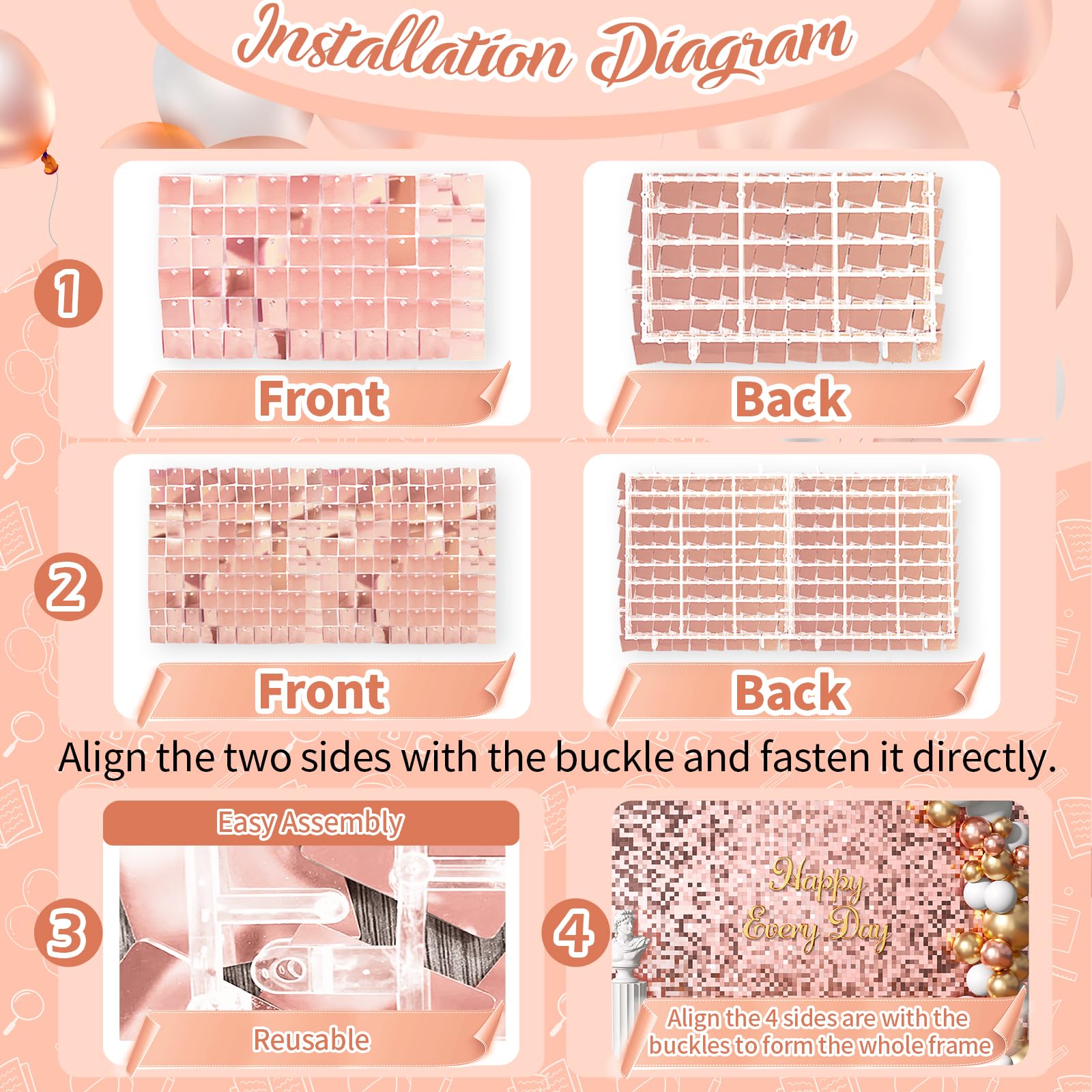rosegold shimmer wall backdrop for party decoration