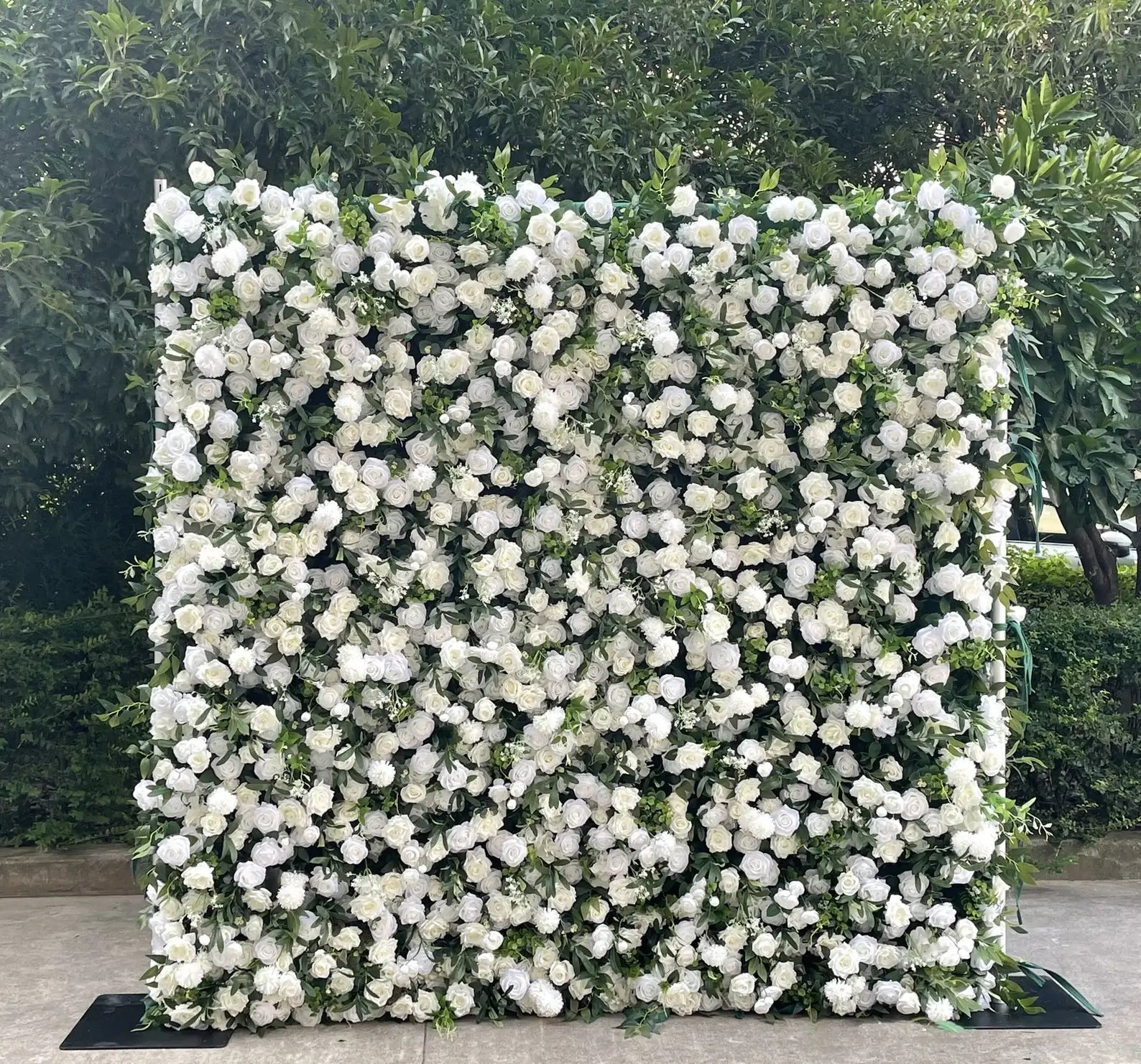 Roseytime 5D White&Green Flower Wall Roll Up Fabric Back#RTW253