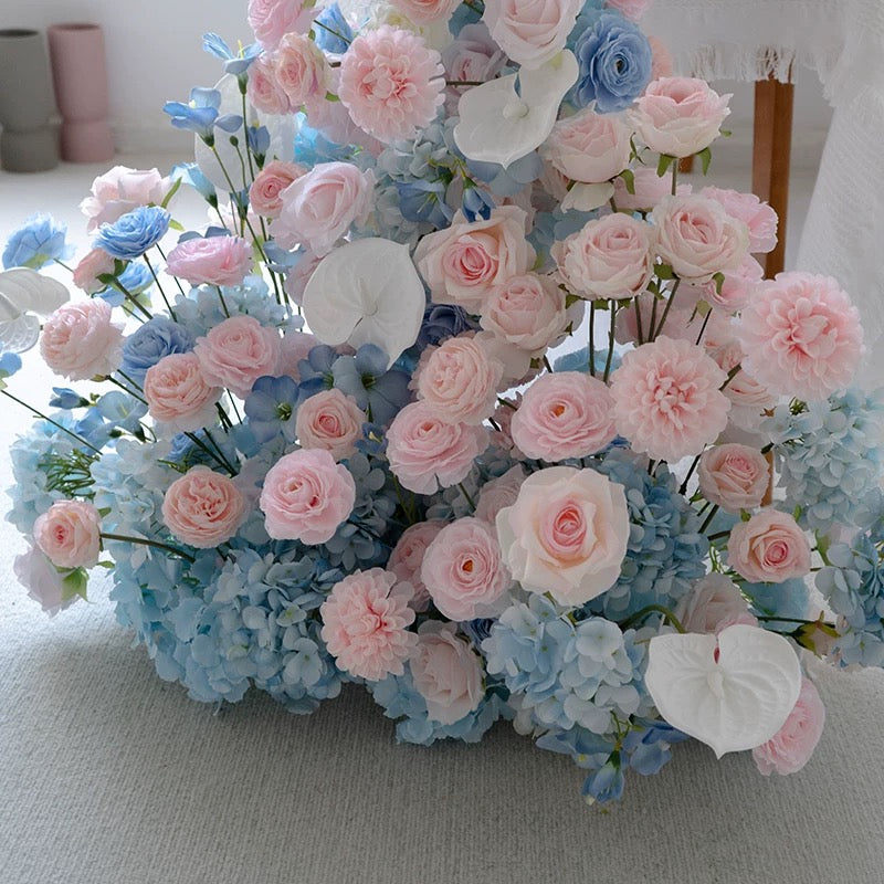 Roseytime Blue&Pink Flower Runner Table Flower Decor#RTR084