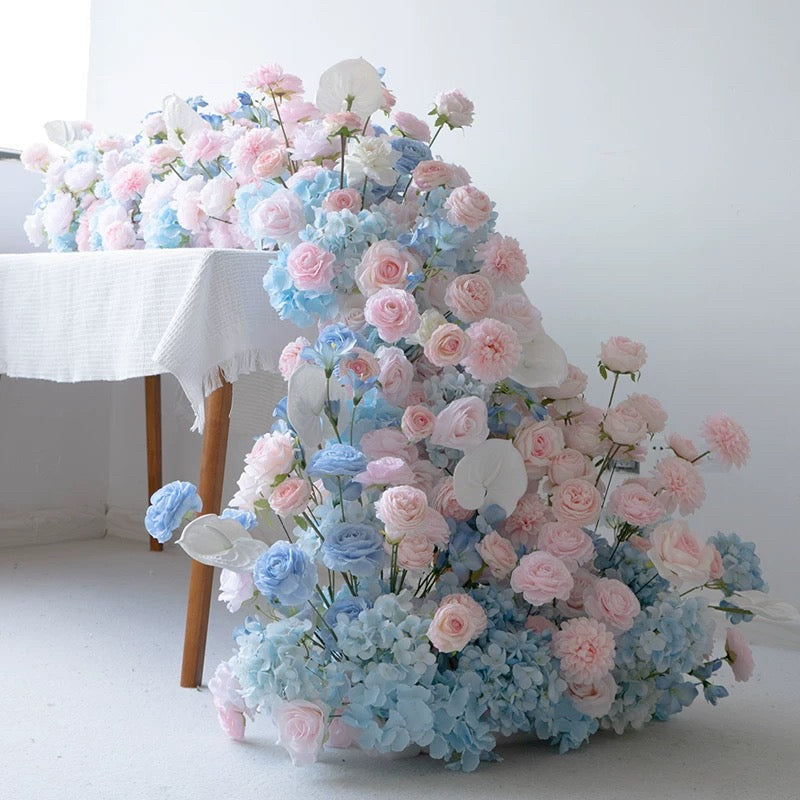 Roseytime Blue&Pink Flower Runner Table Flower Decor#RTR084