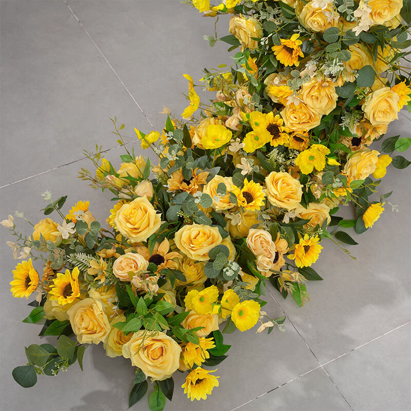 Roseytime Yellow Flower Runner Table Flower Decor#RTR076