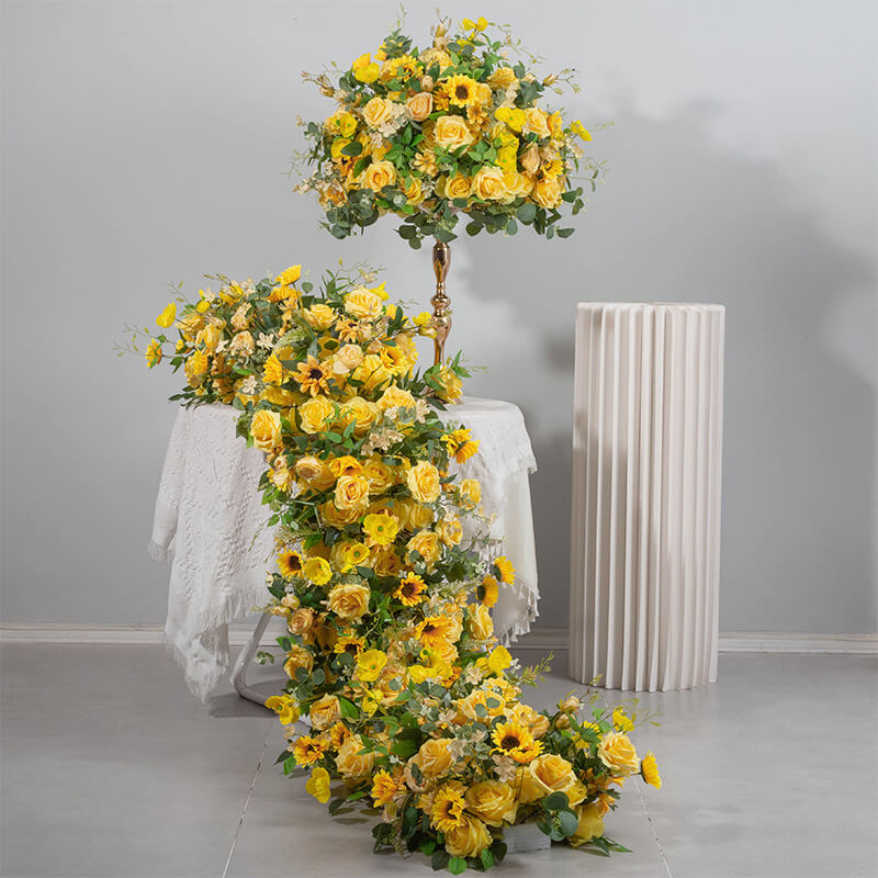 Roseytime Yellow Flower Runner Table Flower Decor#RTR076