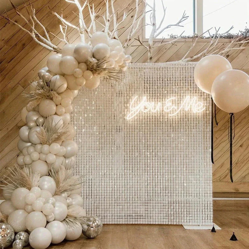 Roseytime White Shimmer Wall Backdrop