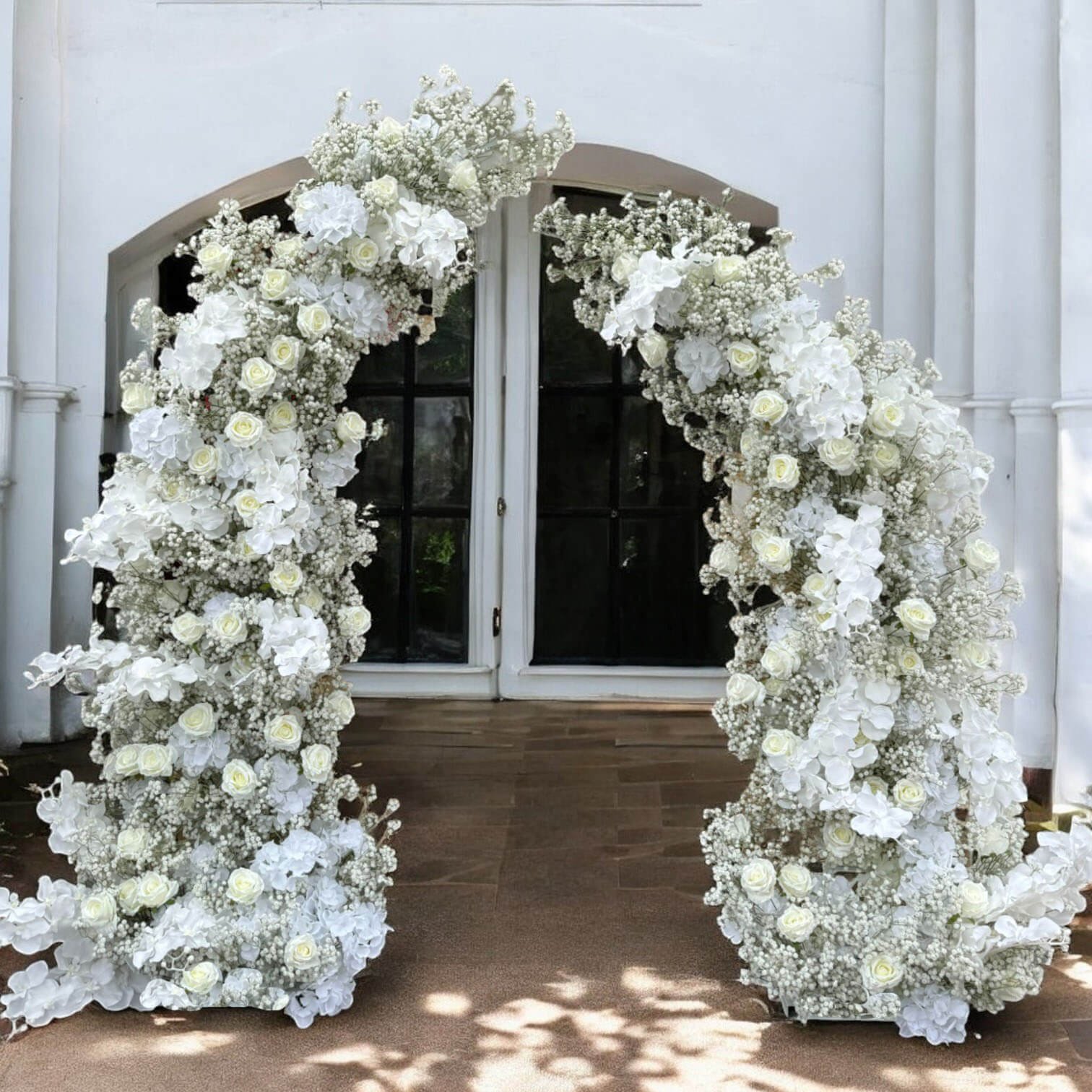 Roseytime White Baby's Breath Flower Pillars Arch with Frame #RTP073