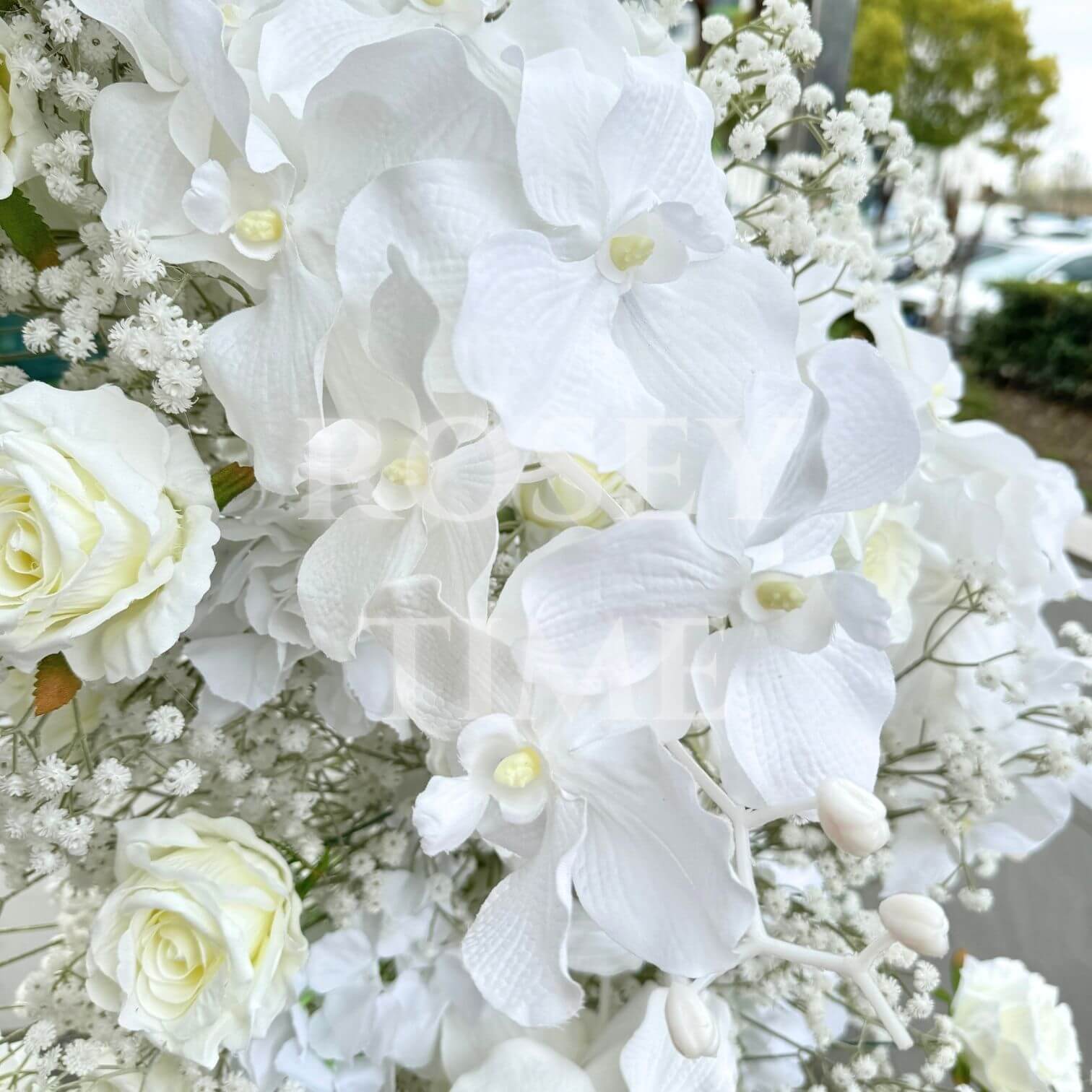 Roseytime White Baby's Breath Flower Pillars Arch with Frame #RTP073