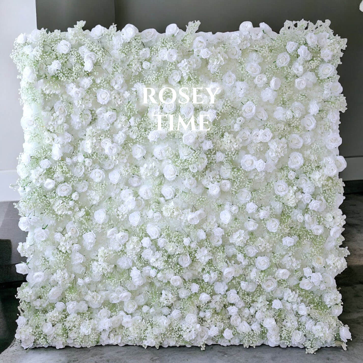 Roseytime 5D White Baby's Breath Flower Wall Roll Up Fabric Back #RTW225