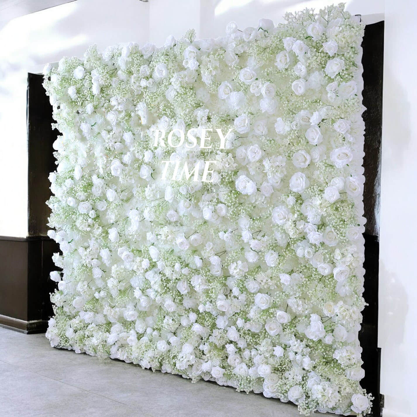 Roseytime 5D White Baby's Breath Flower Wall Roll Up Fabric Back #RTW225