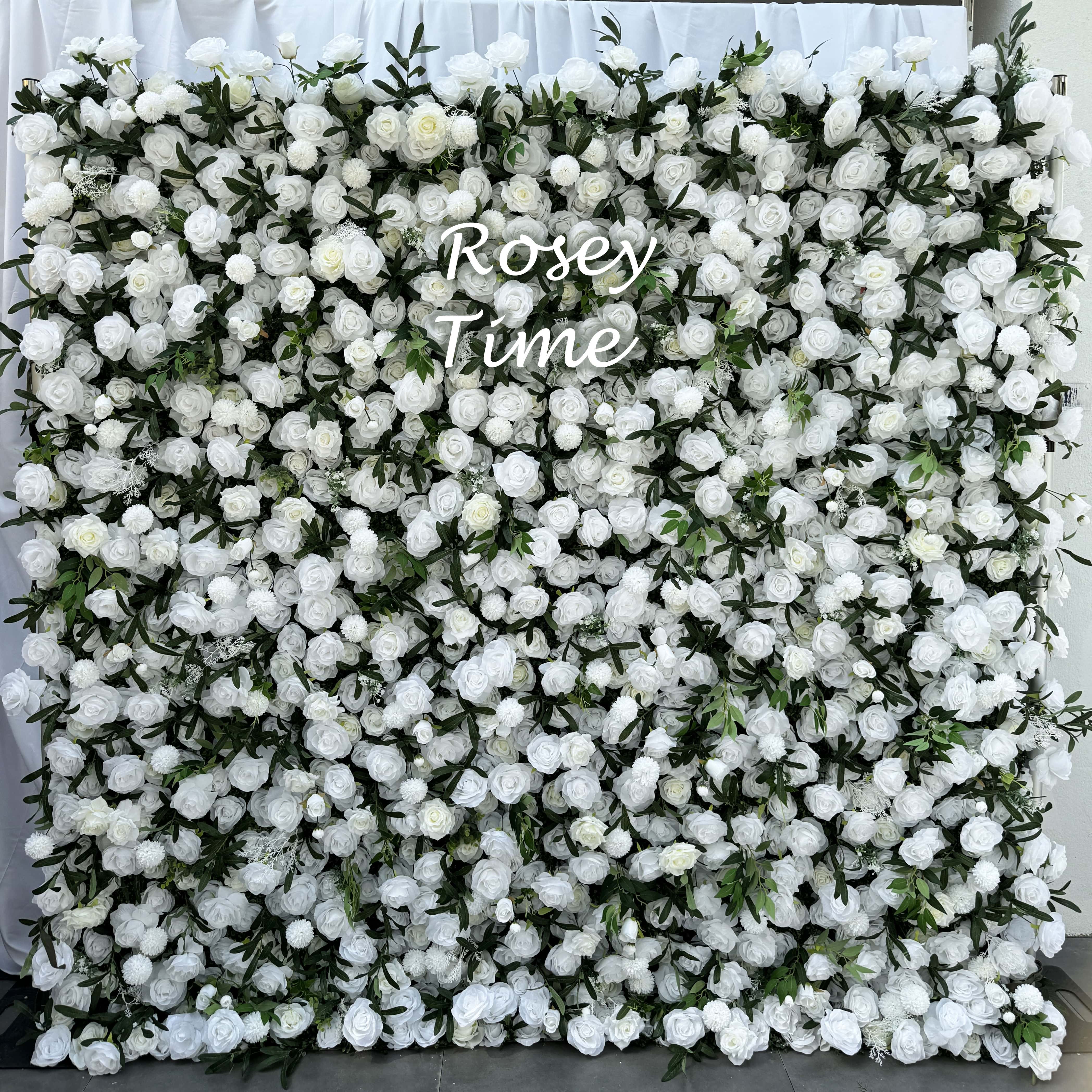 Roseytime 5D White&Green Flower Wall Roll Up Fabric Back#RTW253
