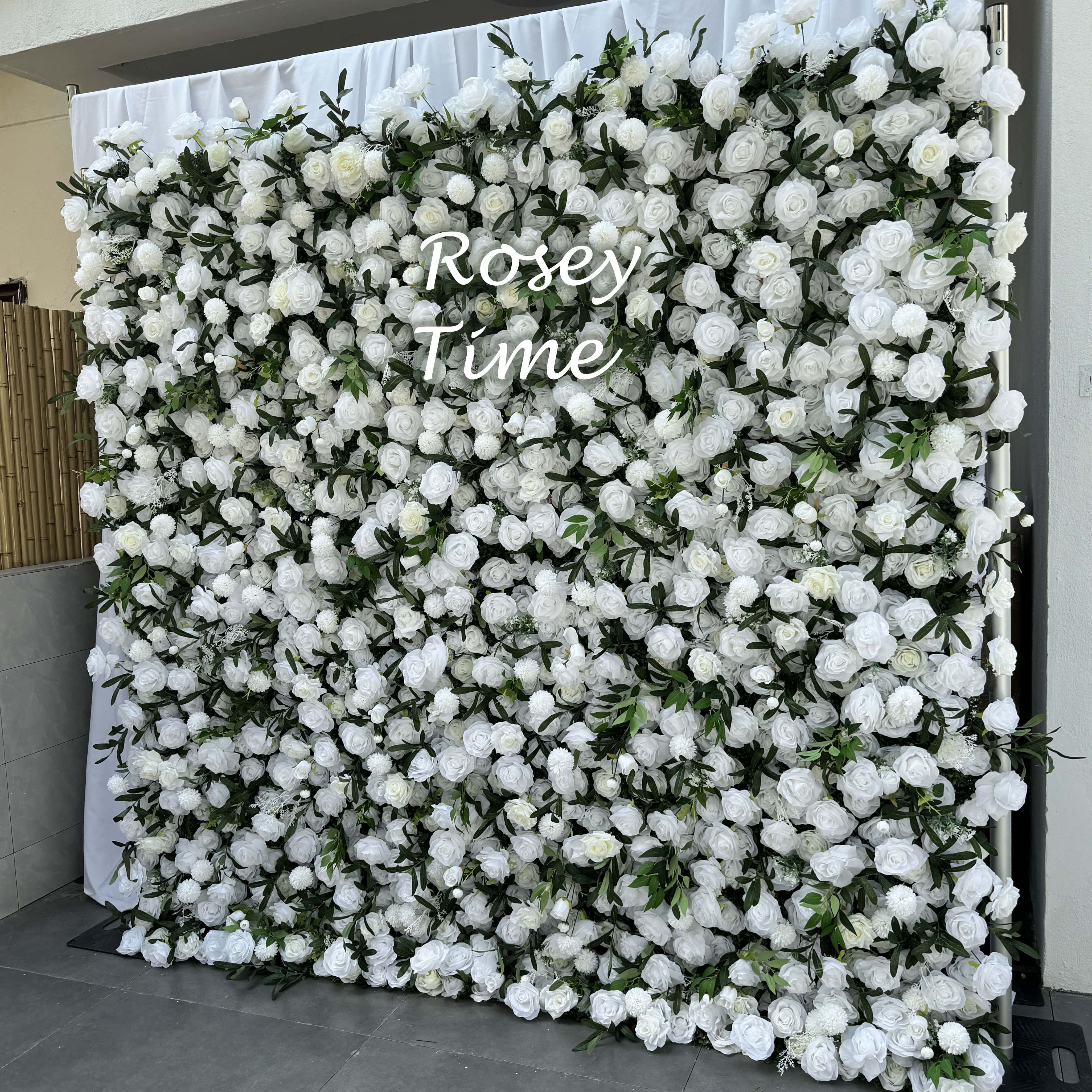 Roseytime 5D White&Green Flower Wall Roll Up Fabric Back#RTW253