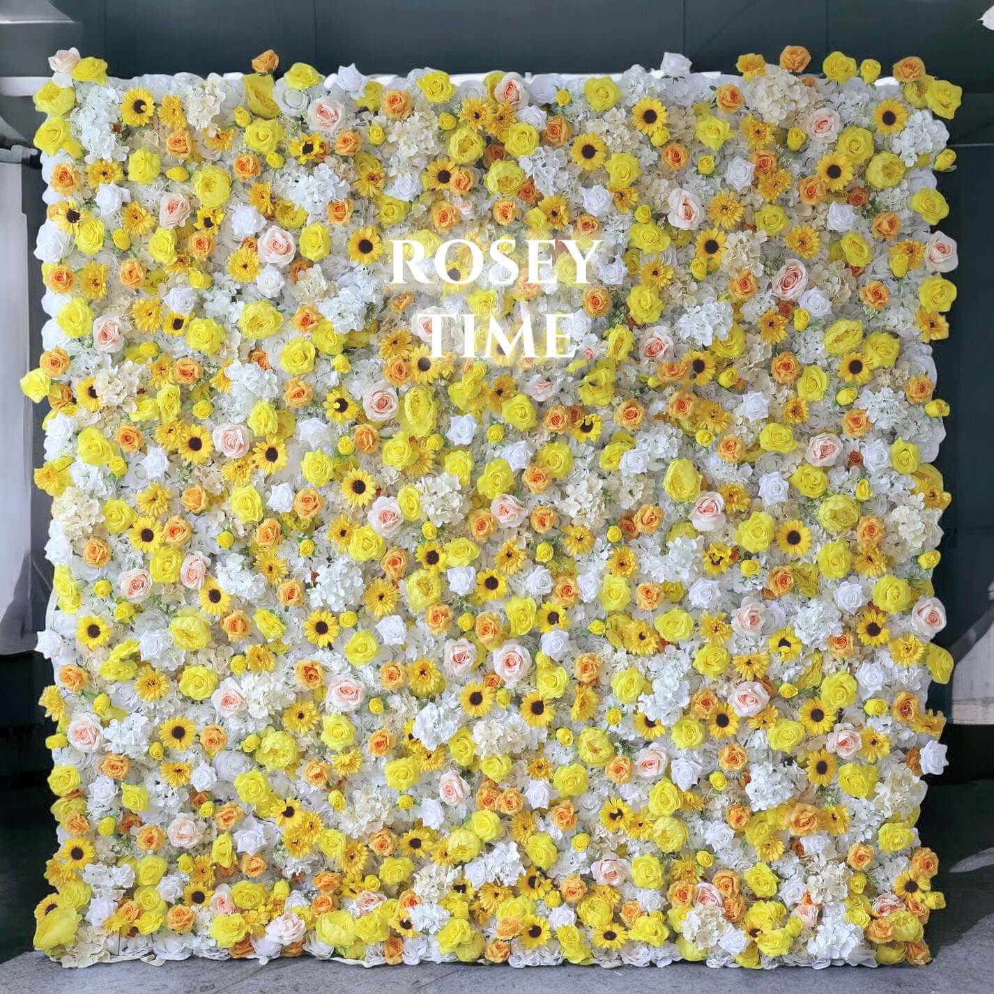 Roseytime 3D Yellow Flower Wall Roll Up Fabric Back #RTW224
