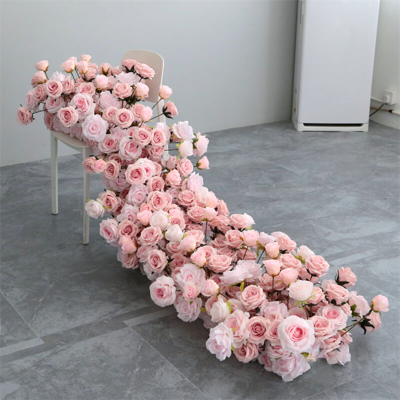 Roseytime Pink Roses Wedding Flower Runner Table Flower Decor#RTR030