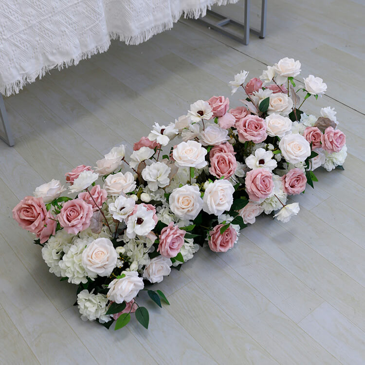 Roseytime White Pink Flower Runner Table Flower Decor#RTR044