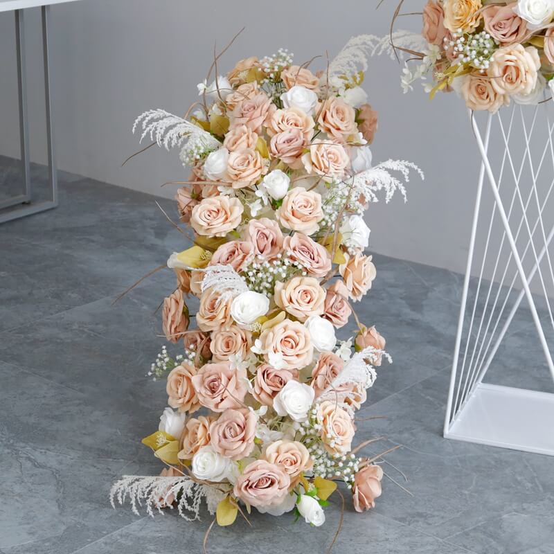 Roseytime Champagne Flower Runner Table Flower Decor#RTR048