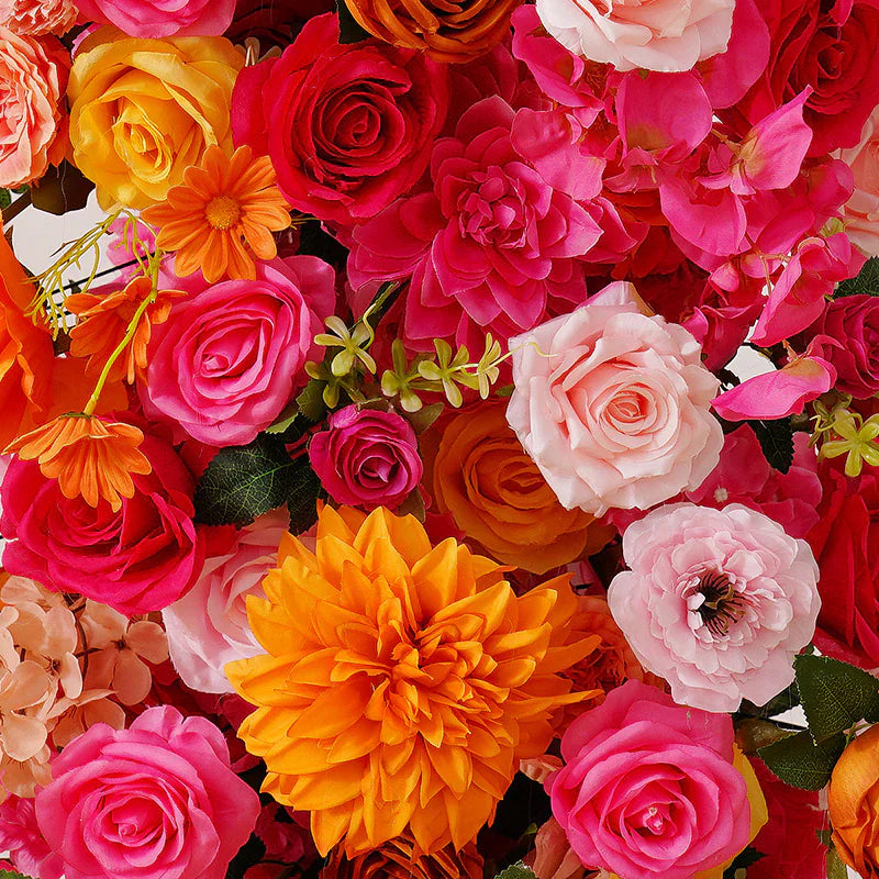 Roseytime Fuchsia&Orange Flower Pillars Arch with Frame #RTP067