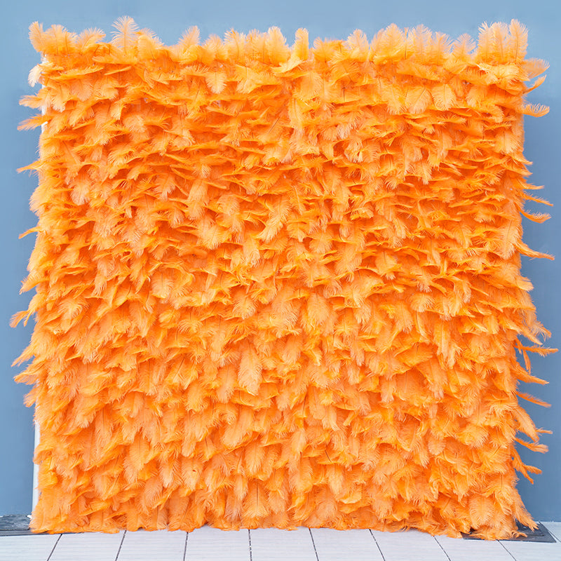 Roseytime Artificial Flower Wall Rolling Up Orange Feather Hanging Flowers Wedding Backdrop Decor for Birthday Event Party