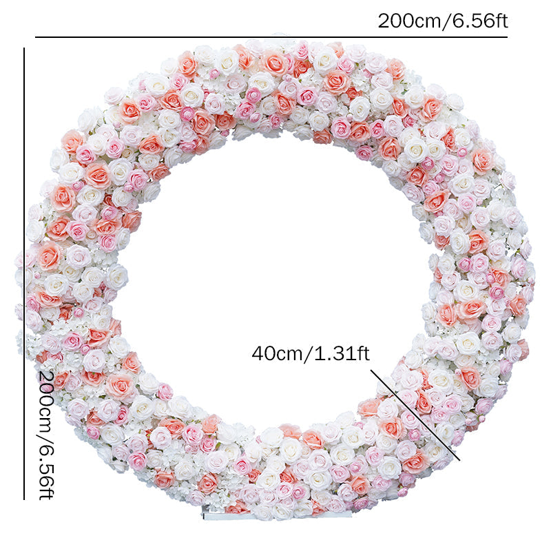 RoseyTime Pink Artificial Flower Round Arch Fabric Back