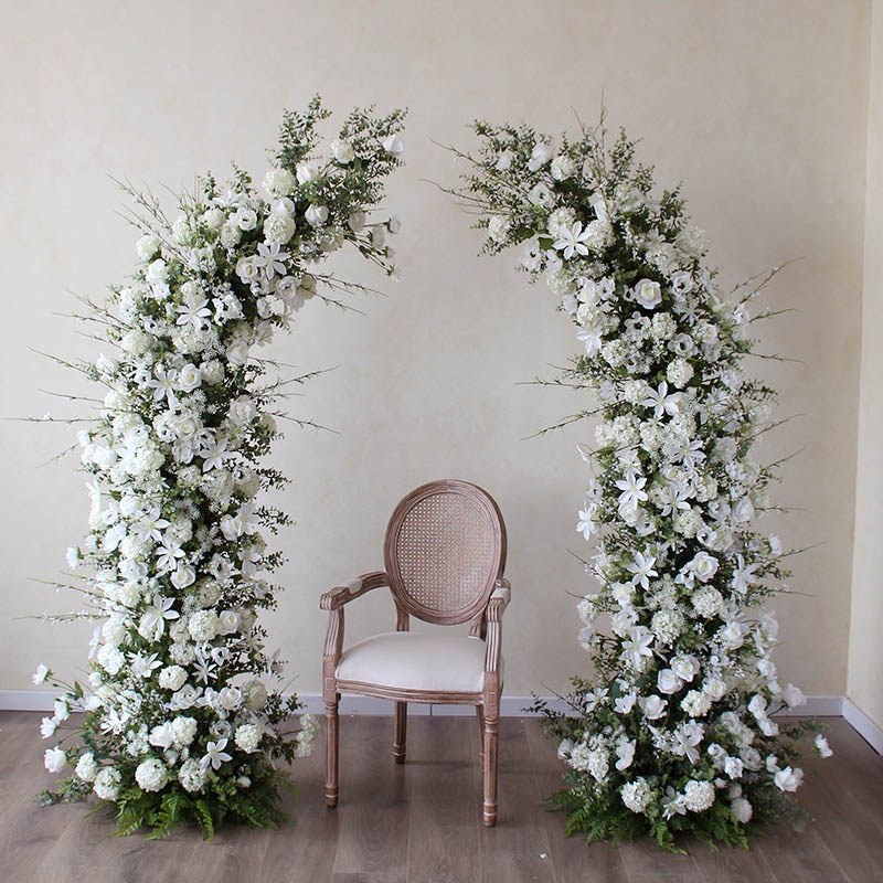 white green flower arch