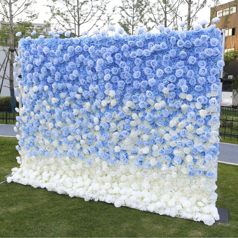 Roseytime 5D Artificial Flower Wall Rolling Up Blue Hanging Flowers Wedding Backdrop Decor for Birthday Event Party