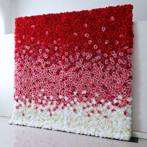 Roseytime Artificial Flower Wall Red Rose Gradient Rolling Up Hanging Flowers Wedding Backdrop Decor for Birthday Event Party