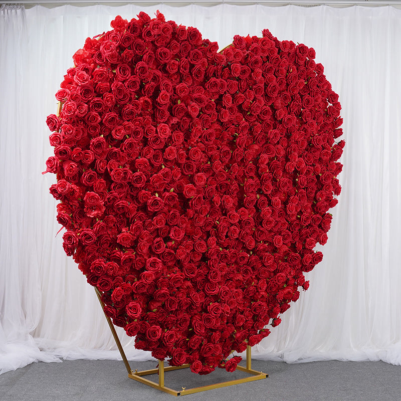 Roseytime Artificial Flower Wall Rolling Up Red Heart Hanging Flowers Wedding Backdrop Decor for Birthday Event Party