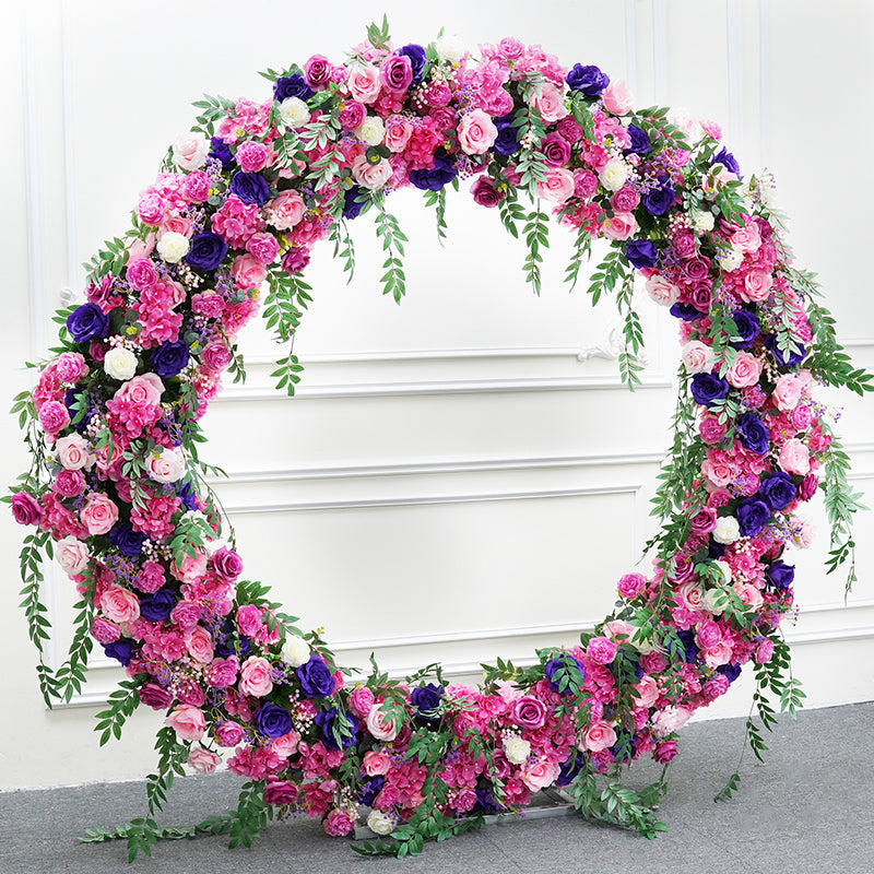 RoseyTime Purple Pink Round Flower Circle Arch Fabric Back