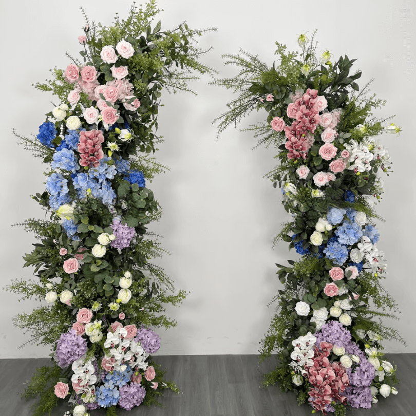 Roseytime Floral Pillars Arch Green Blue Pink Flowers with Frame #RTP029