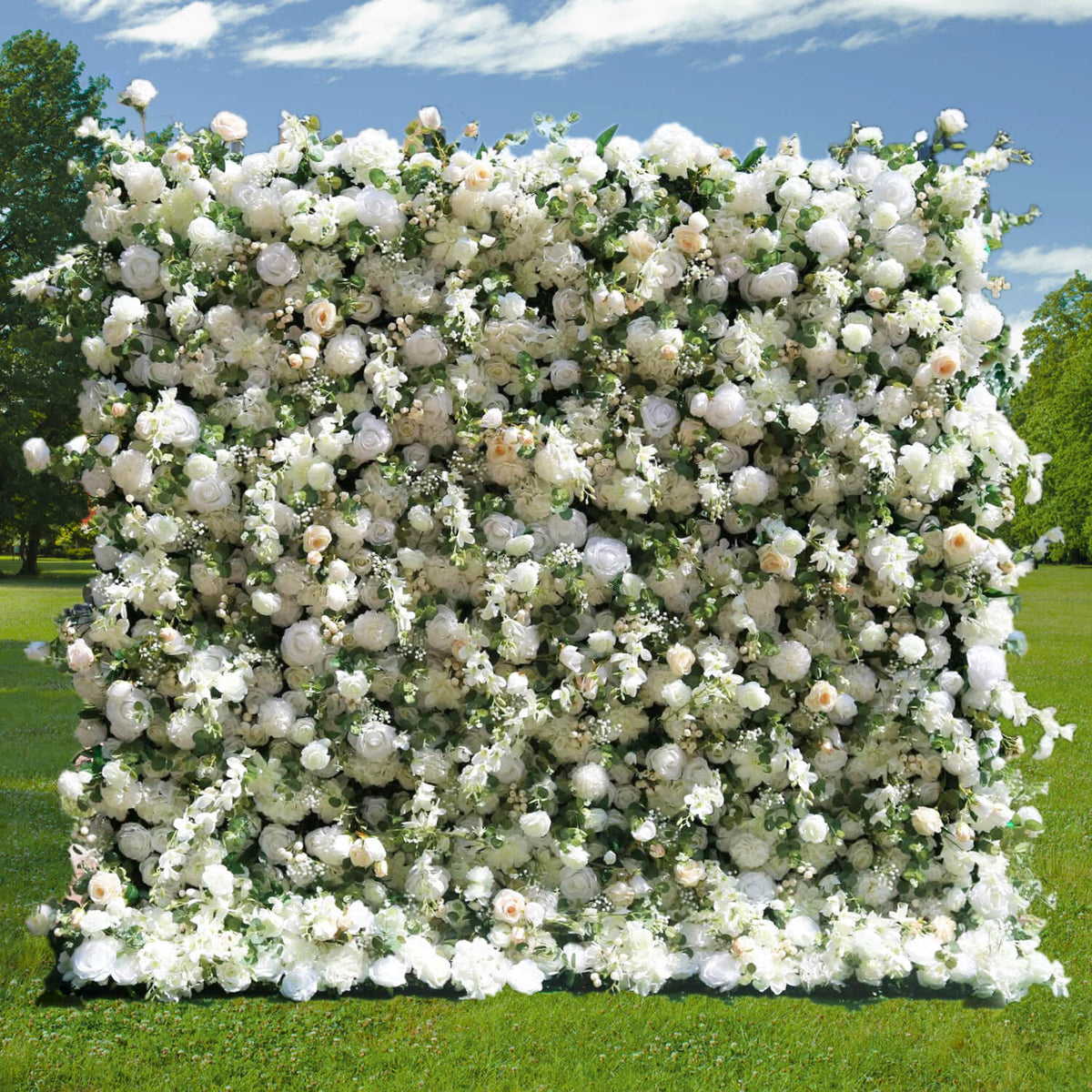 Roseytime 5D Artificial White&Green Flower Wall Roll Up Fabric Back RTW034