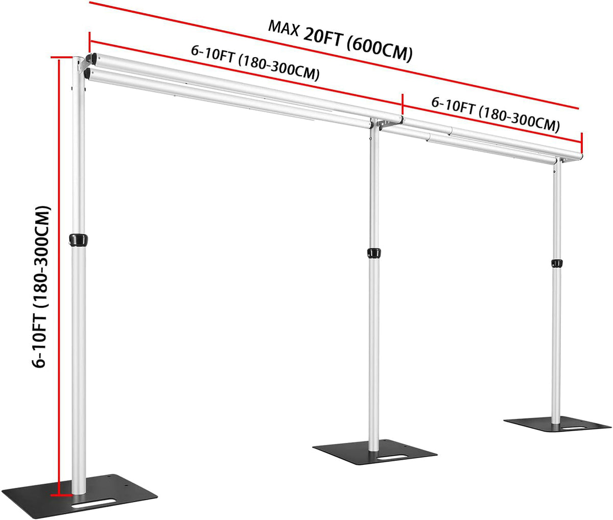 Roseytime Double Crossbar Max 10' Tall x Max 20' Wide Adjustable Pipe And Drape Stand