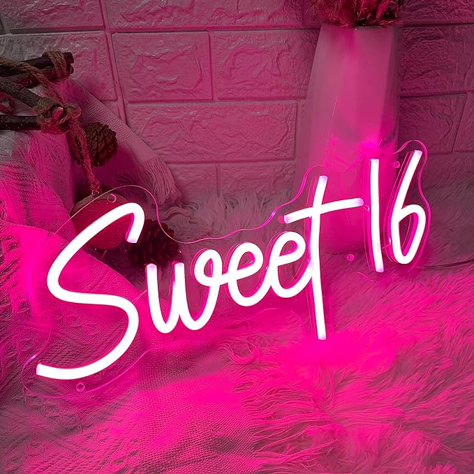 Roseytime "Sweet 16" Neon Signs 15.7" x 6.7"