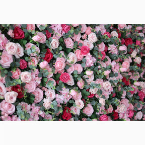 Roseytime 3D Red&Pink Artificial Flower Wall Roll Up Fabric Back #RTW268