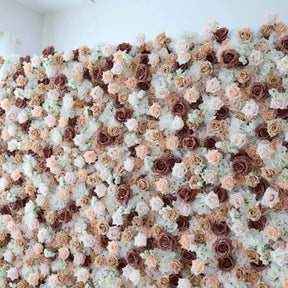 Roseytime 3D Champagne&Brown Flower Wall Roll Up Fabric Back #RTW275