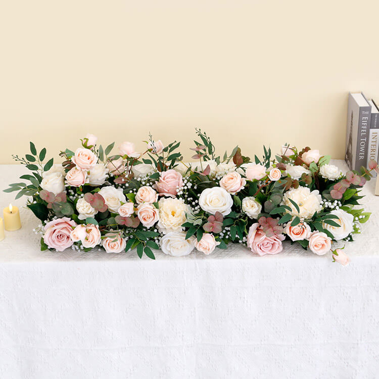 Roseytime Pink&White Wedding Flower Runner #RTR051