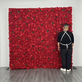 Roseytime 2D Red Flower Wall Rolling Up Fabric Back #RTW016