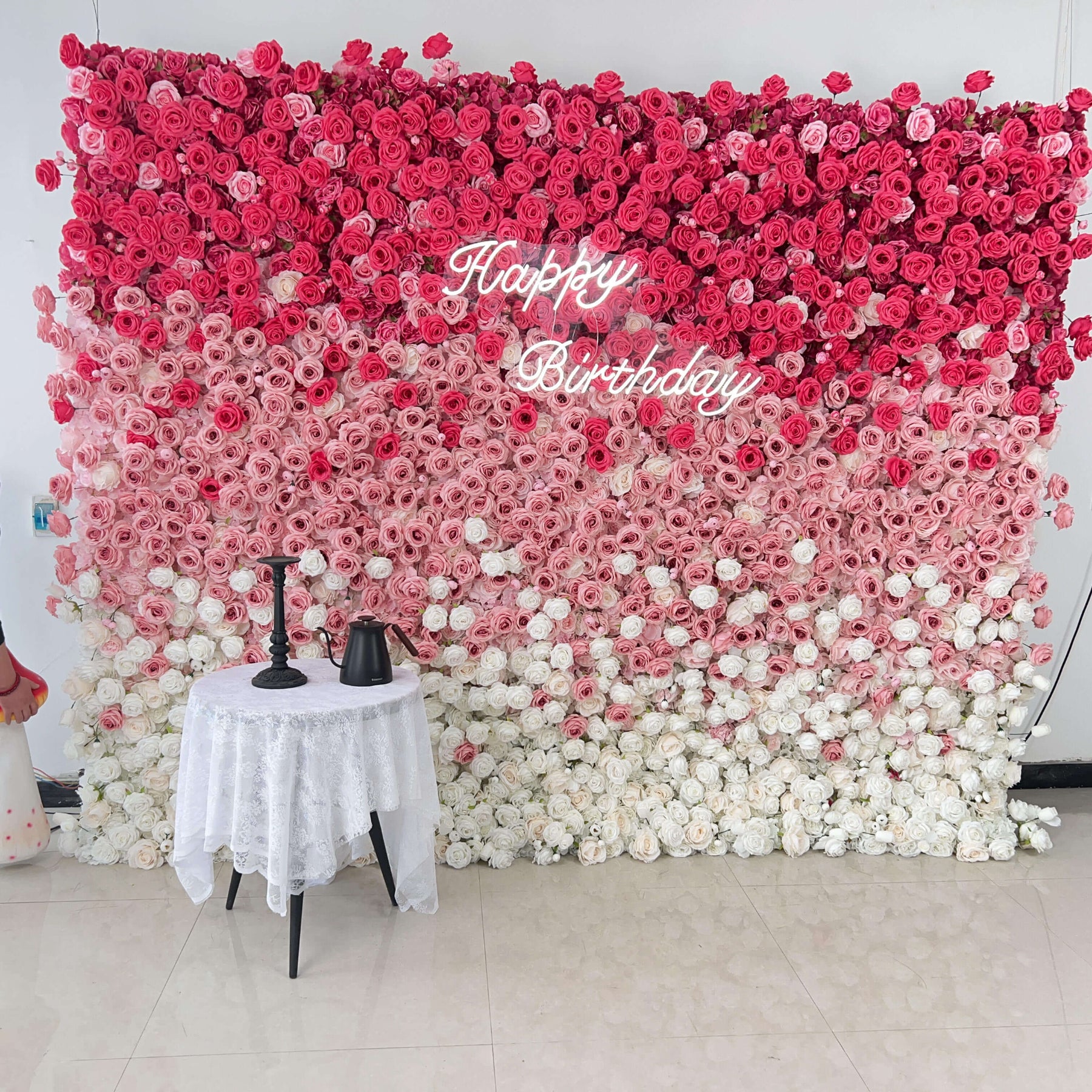 Roseytime 5D Artificial Flower Wall Backdrop Gradient Red Pink For Party Birthday Decor