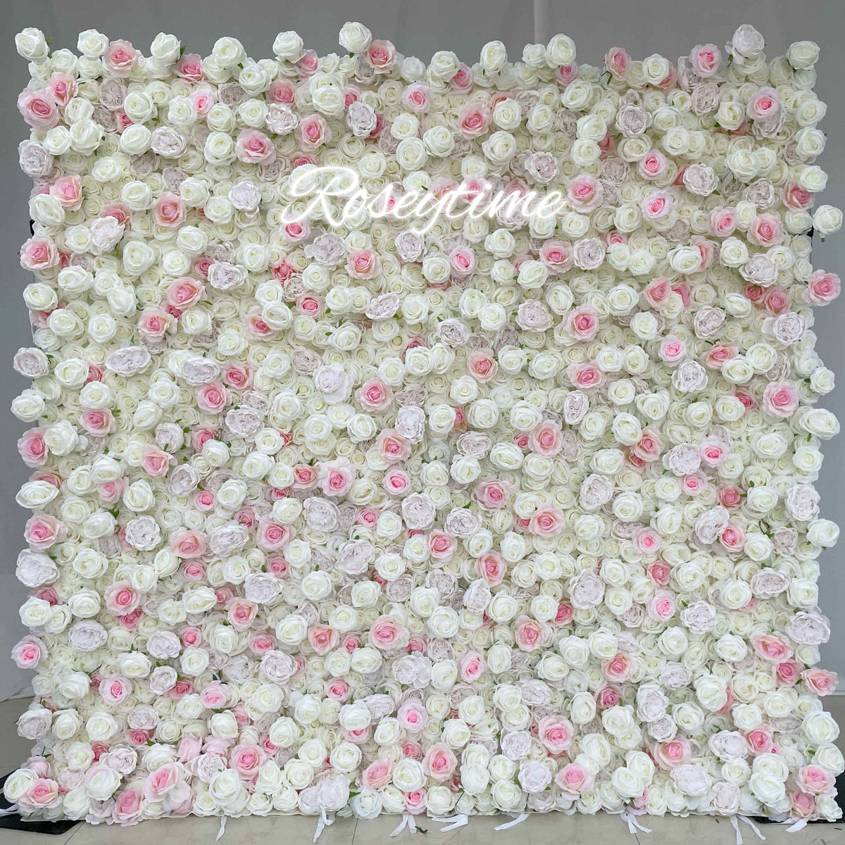 Roseytime 3D White&Pink Roses Flower Wall Roll Up Fabric Back #RTW301