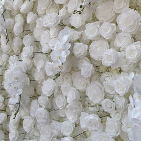 Roseytime 3D Artificial Flower Wall Rolling Up White Rose Hanging Wedding Backdrop Decor for Birthday Event Party