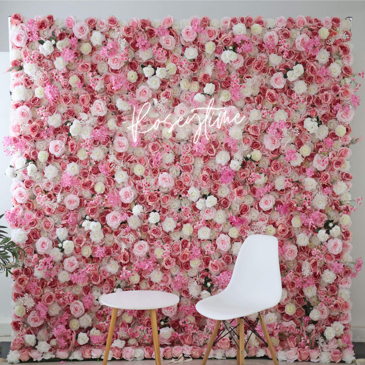 Roseytime 3D Pink Flower Wall Roll Up Fabric Back #RTW087