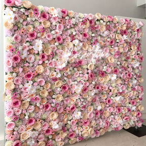 Roseytime 3D Pink Flower Wall Roll Up Fabric Back #RTW024