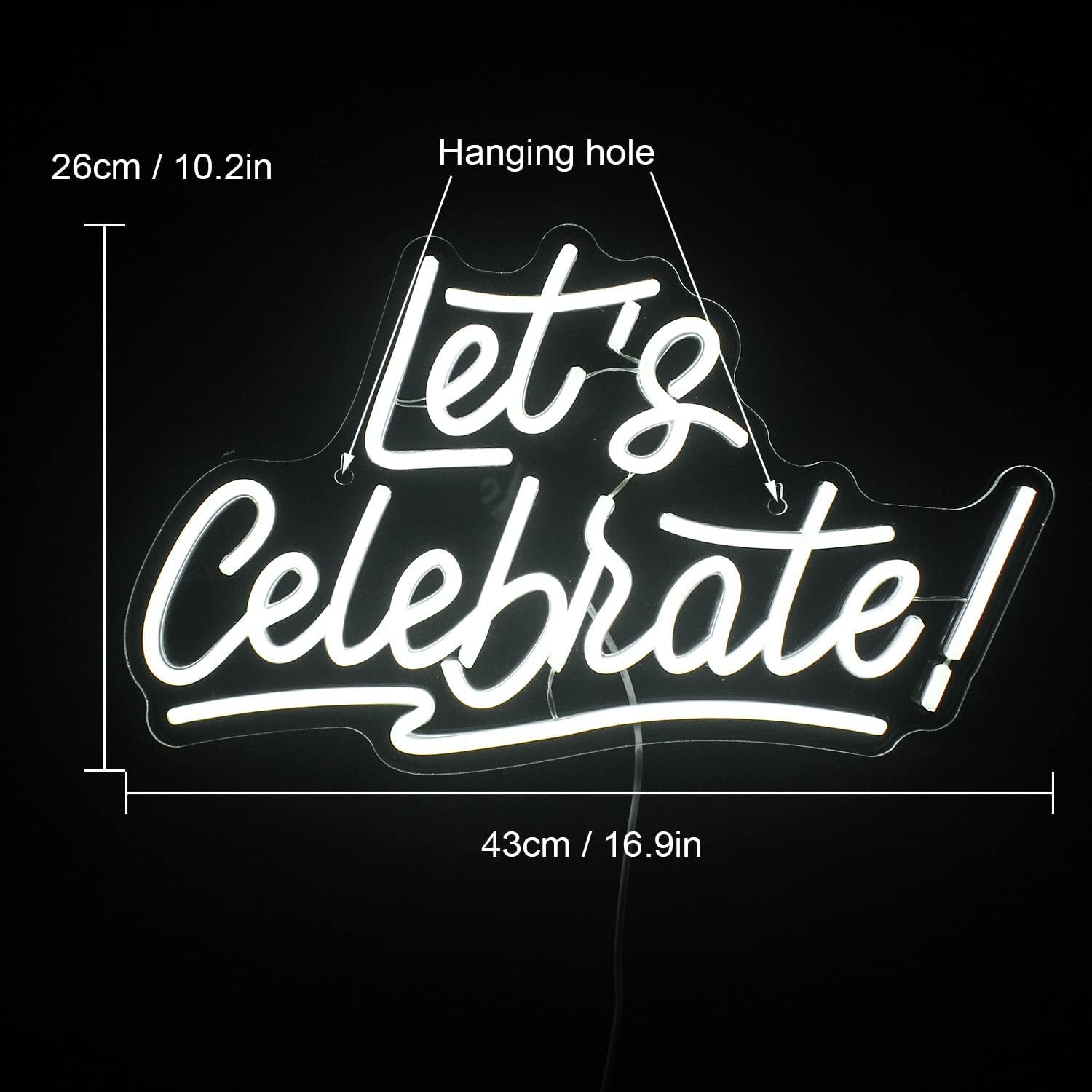 Roseytime "Let's Celebrate" Neon Signs 16.9" x 10.2"