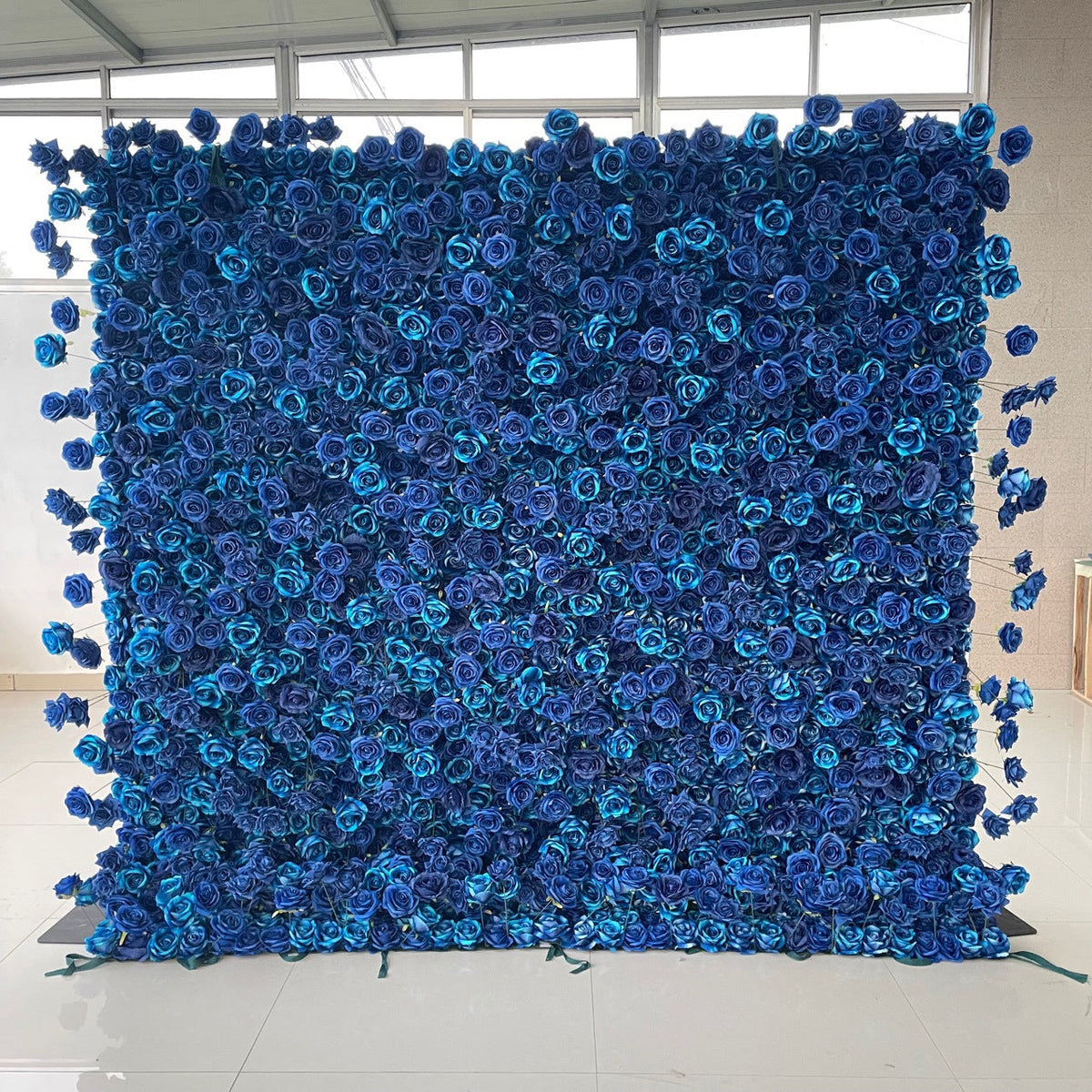 Roseytime 5D Artificial Flower Wall Rolling Up Blue Rose Hanging Flowers Wedding Backdrop Decor for Birthday Event Party