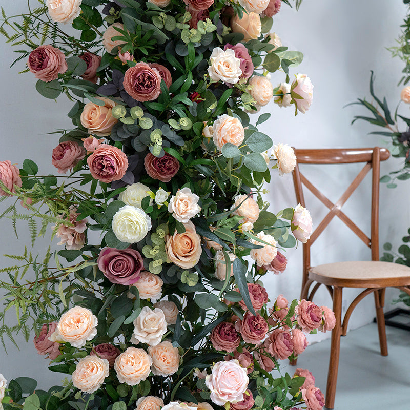 RoseyTime Wedding Flower Arch Coffee Champagne With Greenery Floral Fabric Back