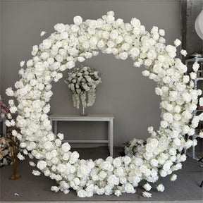 RoseyTime White Artificial Flower Circle Arch Fabric Back 6.6*6.6ft