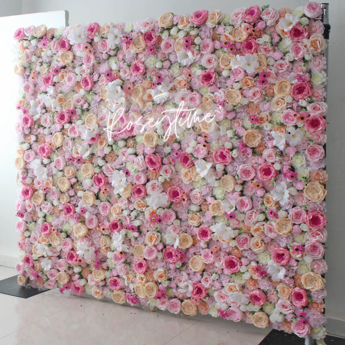 Roseytime 3D Pink Flower Wall Roll Up Fabric Back #RTW024