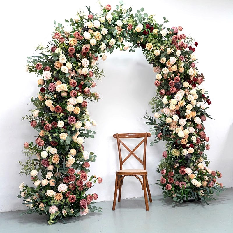 RoseyTime Wedding Flower Arch Coffee Champagne With Greenery Floral Fabric Back