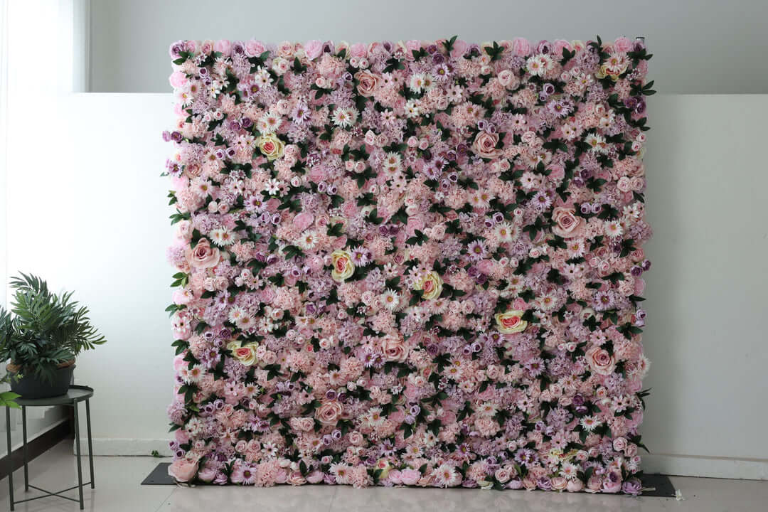 Roseytime 3D Pink&Purple Flower Wall Roll Up Fabric Back #RTW272