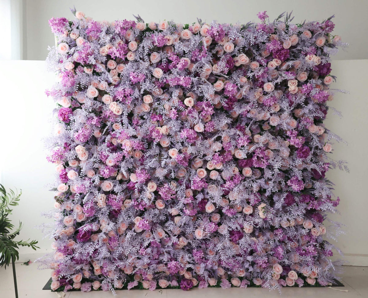 Roseytime 5D Artificial Flower Wall Rolling Up Purple Hanging Flowers Wedding Backdrop Decor for Birthday Event Party