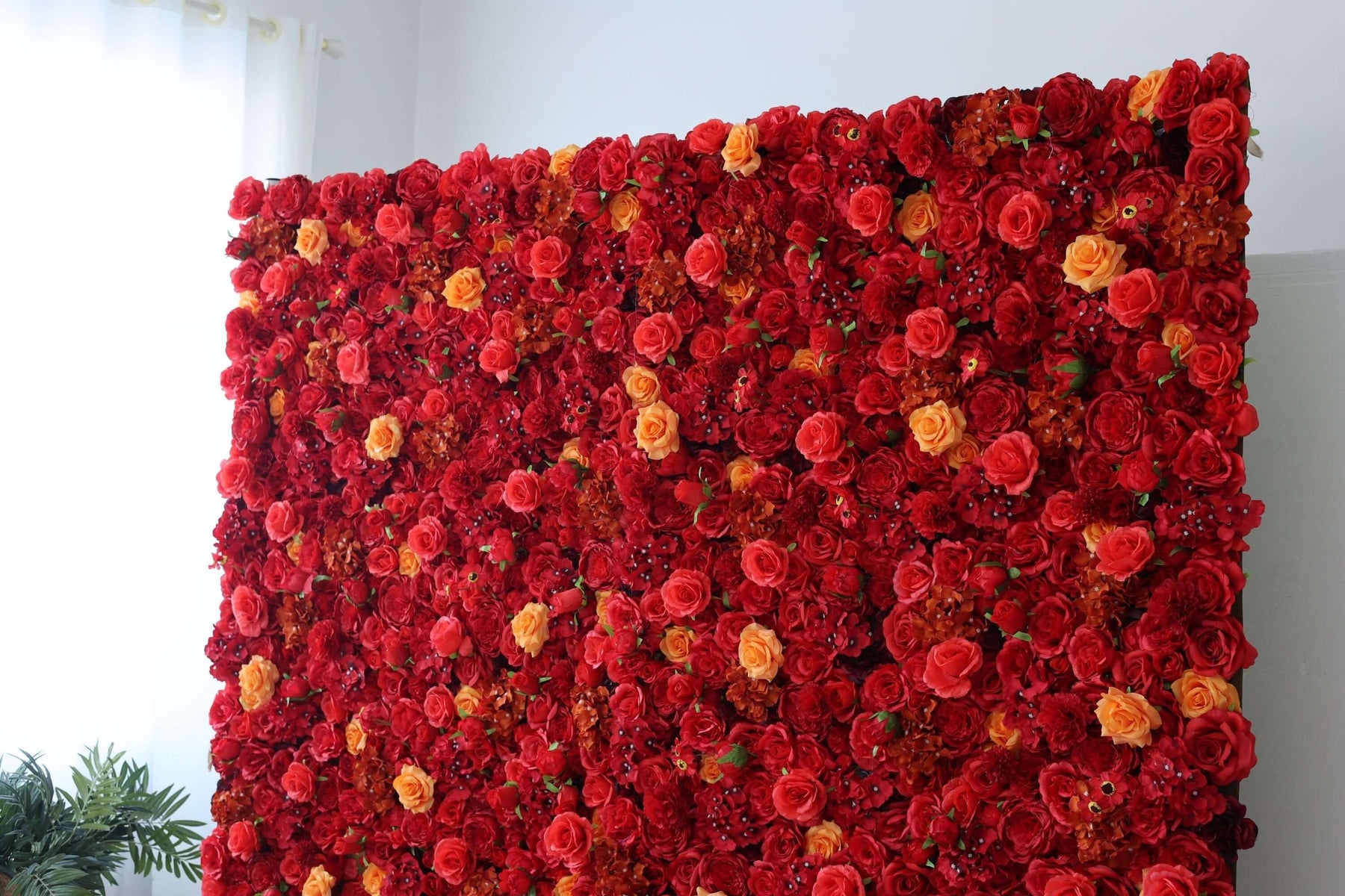 Roseytime Artificial Flower Wall Rolling Up Red&Yellow Hanging Flowers Wedding Backdrop Decor for Birthday Event Party