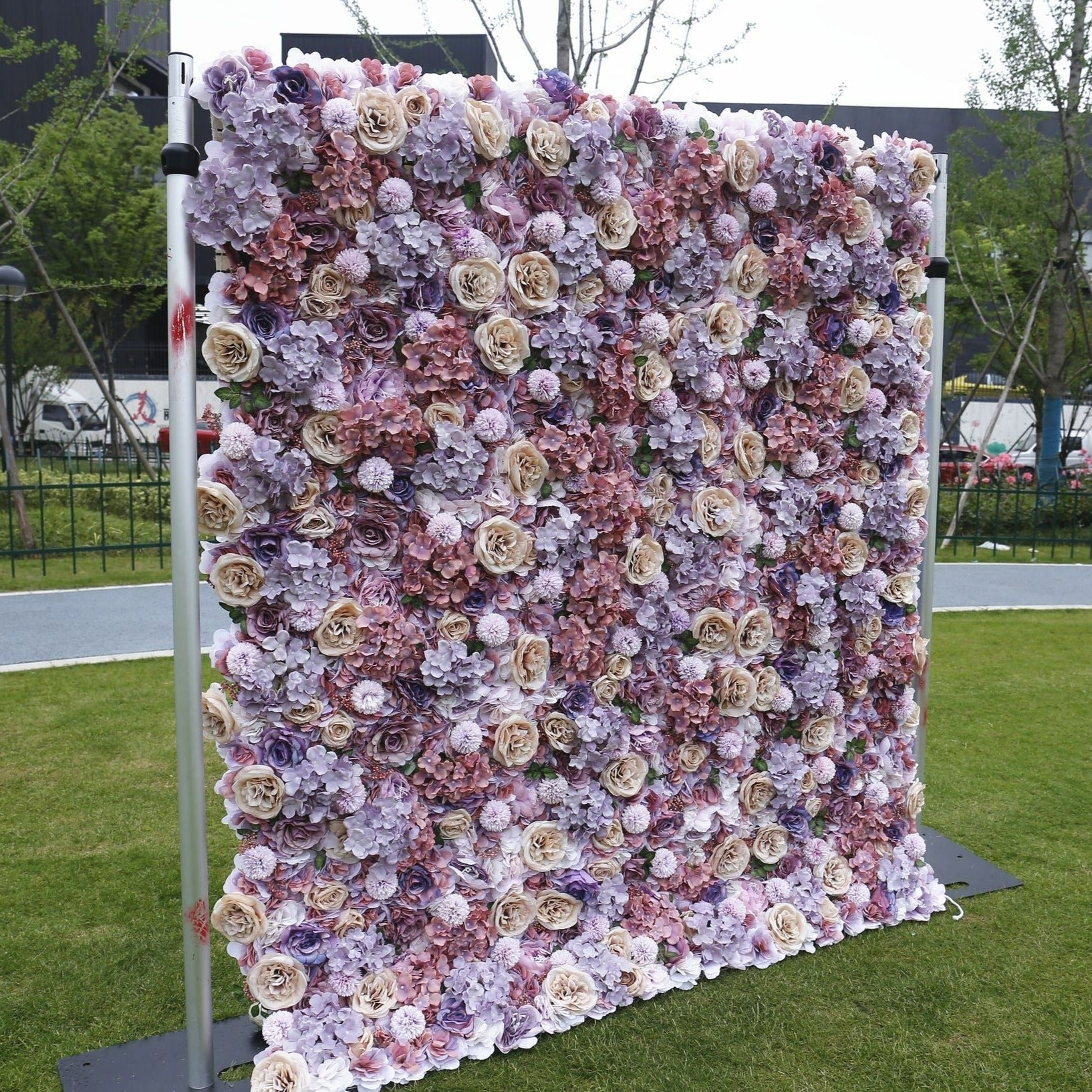 Roseytime Artificial Flower Wall Rolling Up Mixed Purple Hanging Flowers Wedding Backdrop Decor for Birthday Event Party