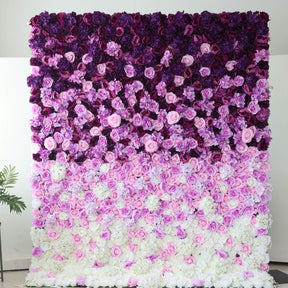 Roseytime Artificial Flower Wall Rolling Up Purple&White Hanging Flowers Wedding Backdrop Decor for Birthday Event Party